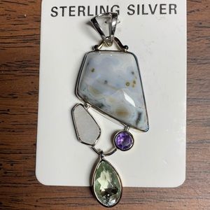 Silver Ocean Jasper Agate Druzy Amethyst Prasiolit